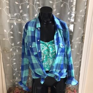Cotton flannel shirt with bandeau top